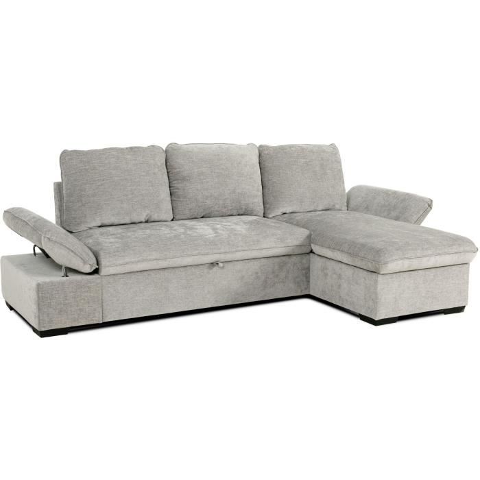 Canapé d'angle réversible - 4 places - CANDY - Tissu Gris clair - Coffre - 297 x 148 x 85 cm - CASAPY