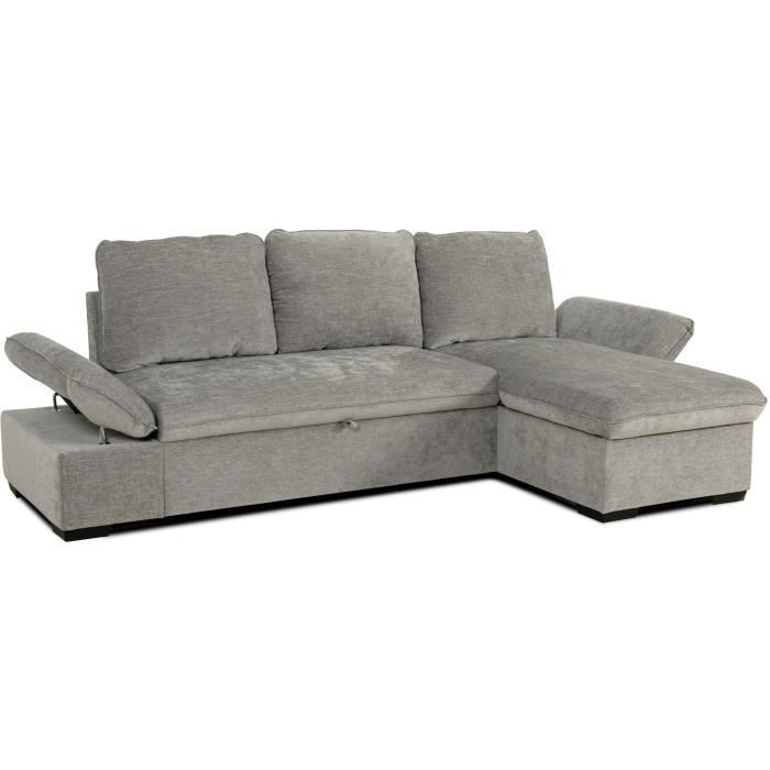 Canapé d'angle convertible réversible - 4 places - CANDY - Tissu Gris - Coffre - 297 x 148 x 85 cm - CASAPY