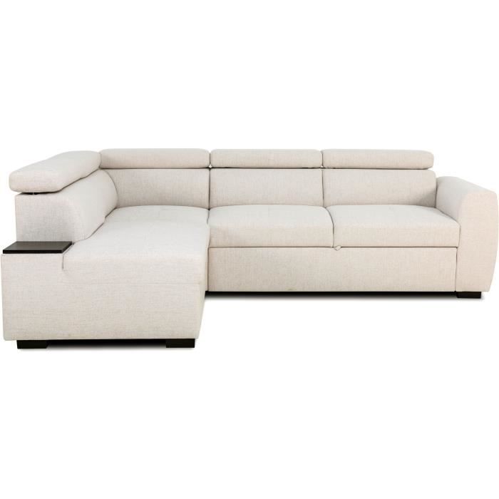 Canapé d'angle convertible réversible - 4/5 places - KELIO - Tissu Beige - 3 tétières - 245 x 184 x 77/87 cm