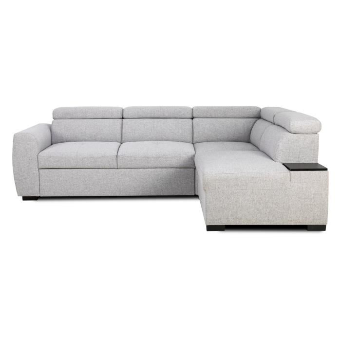 Canapé d'angle convertible réversible - 4/5 places - KELIO - Tissu Gris - 3 tétières - 245 x 184 x 77/87 cm