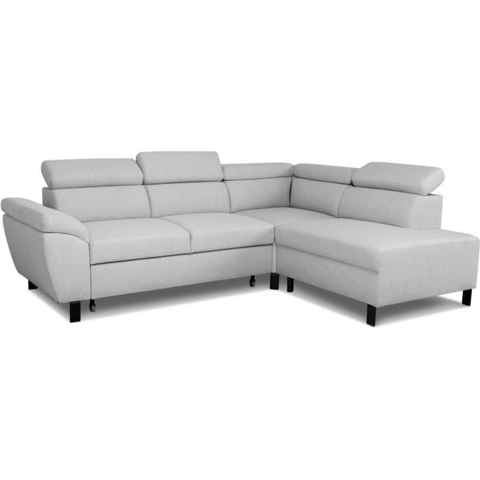 Canapé d'angle convertible - 4 personnes - STAN - Tissu Souris - 3 tétières - Réversible - 243 x 92 x 184 cm