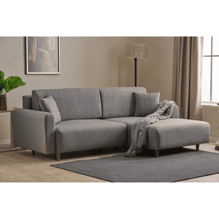 Canapé d'angle convertible méridienne à droite en tissu L246 cm - 246 cm X 160 cm X 85 cm - MANE RIGHT - Gris