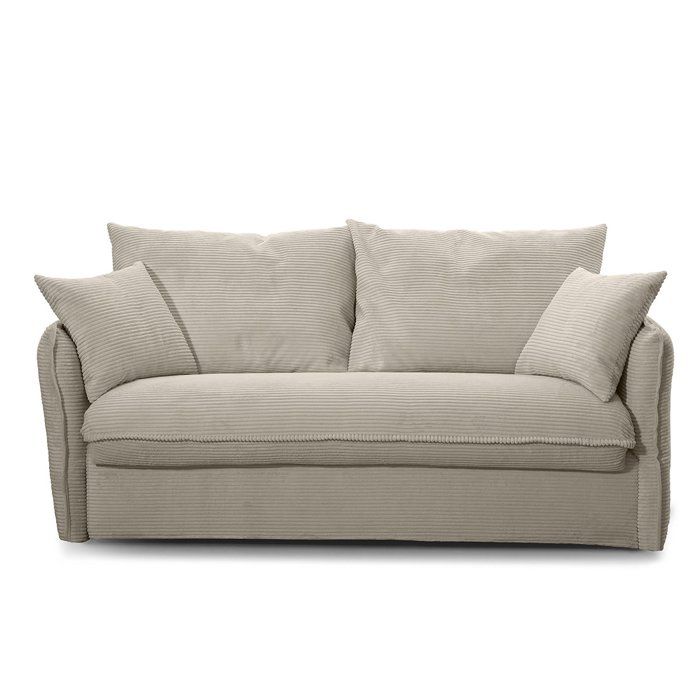 Canapé convertible 3 places en tissu velours côtelé L185 cm - 185 cm X 104 cm X 90 cm - MIKA - Ecru