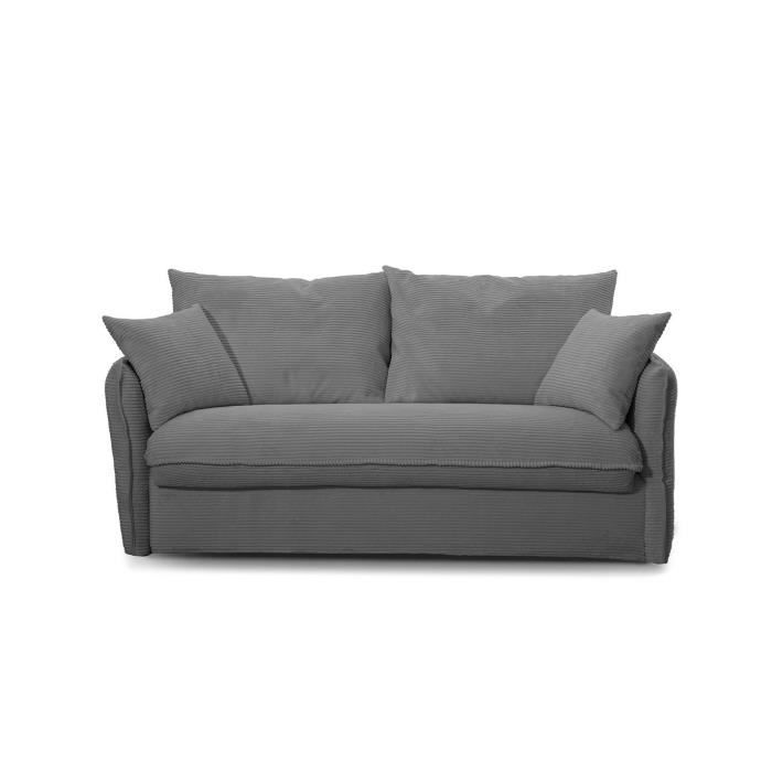Canapé convertible 3 places en tissu velours côtelé L185 cm - 185 cm X 104 cm X 90 cm - MIKA - Gris anthracite