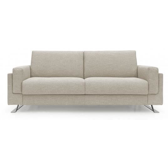 Canapé lit Odino 3 places tissu beige matelas bultex 140 cm