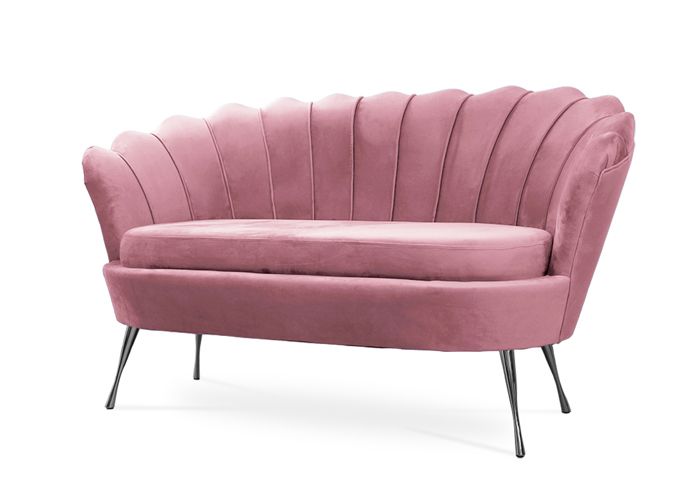 Meubles de salon - BETTSO - mini canapé coquillage 2 places, velvet velours, Rose Antique + Noir