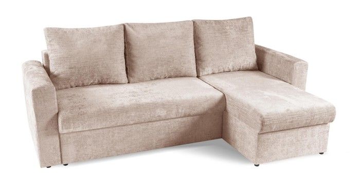Canapé d'angle avec fonction de couchage - Bettso Sky - avec coffre à literie, couchage 203 x 138 cm, daim-velours, Beige