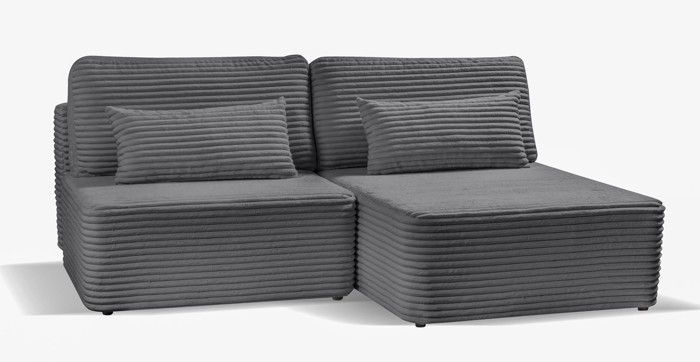 Canapé d'angle avec fonction de couchage - Bettso Amsterix - avec coffre à literie, couchage 213 x 150 cm, velours côtelé, Gris