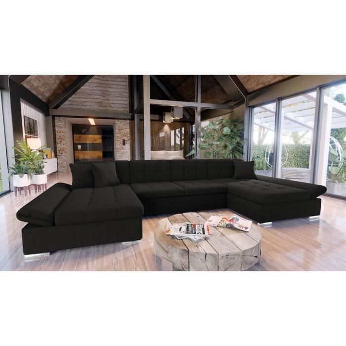 Canapé panoramique U convertible avec coffres - BESTMOBILIER - Ulys - 7 places - style contemporain - Noir