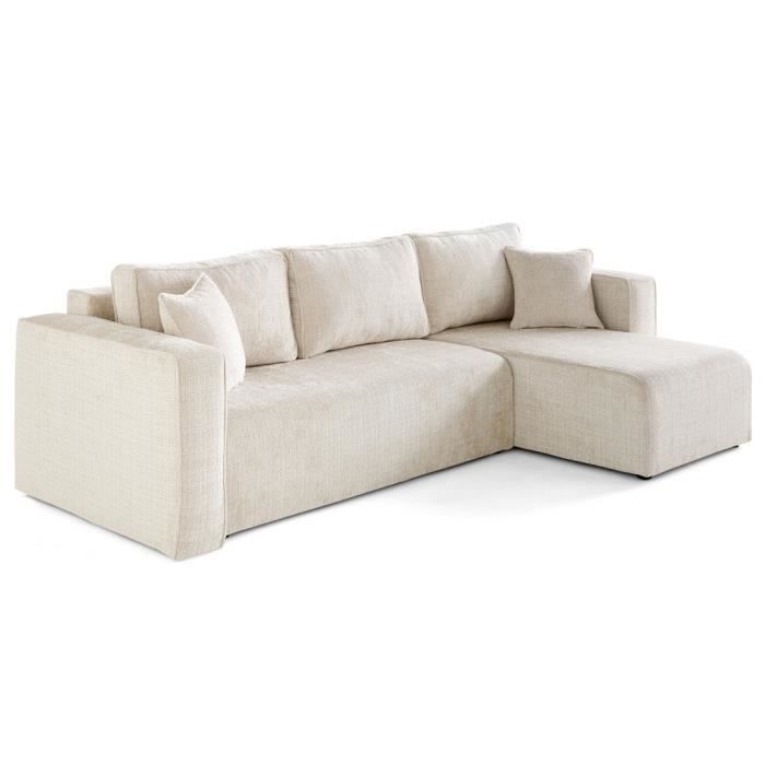 Topaze - canapé d'angle déhoussable réversible 4 places en velours texturé - Beige