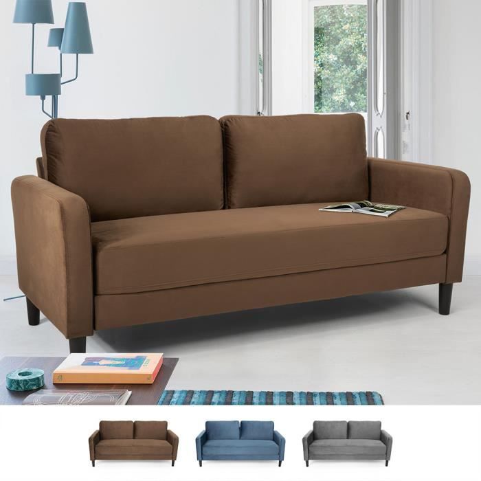 Canapé 3 places au design moderne pour chambre et salons en tissu Portland, Couleur: Marron