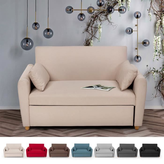 Canapé-lit gigogne 2 places, design moderne en tissu PORTO RICO, Couleur: Beige
