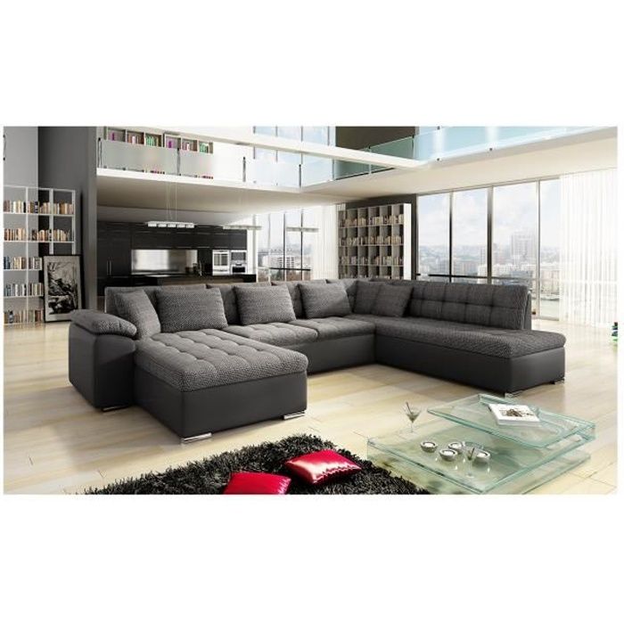 Canapé d'angle droit convertible Niko gris/noir