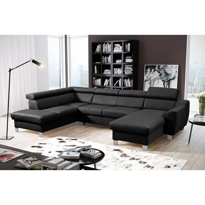 - Canapé d'angle en cuir italien de luxe 7/8 places ASTONIA, noir, angle gauche
