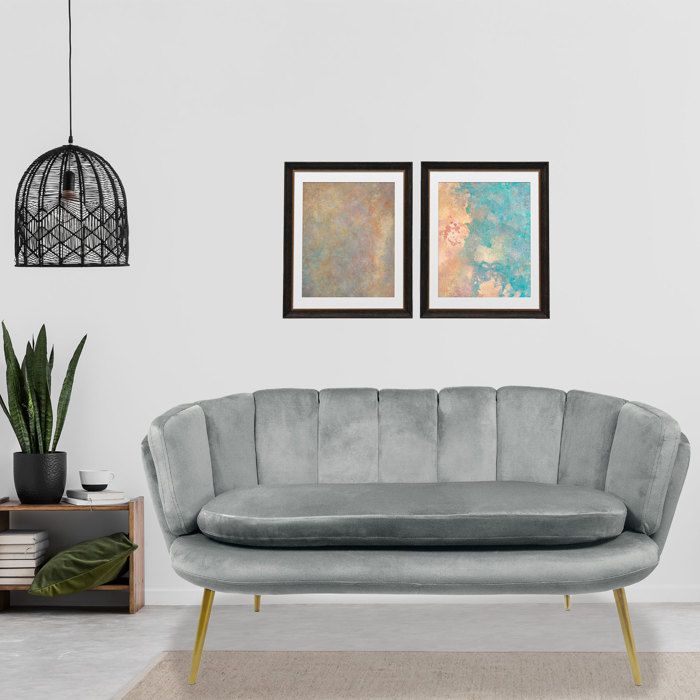 Canapé 2 places 140 cm en velours gris et doré