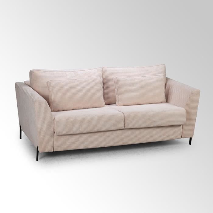 Canapé convertible 3 places Toledo velours côtelé beige - Beige