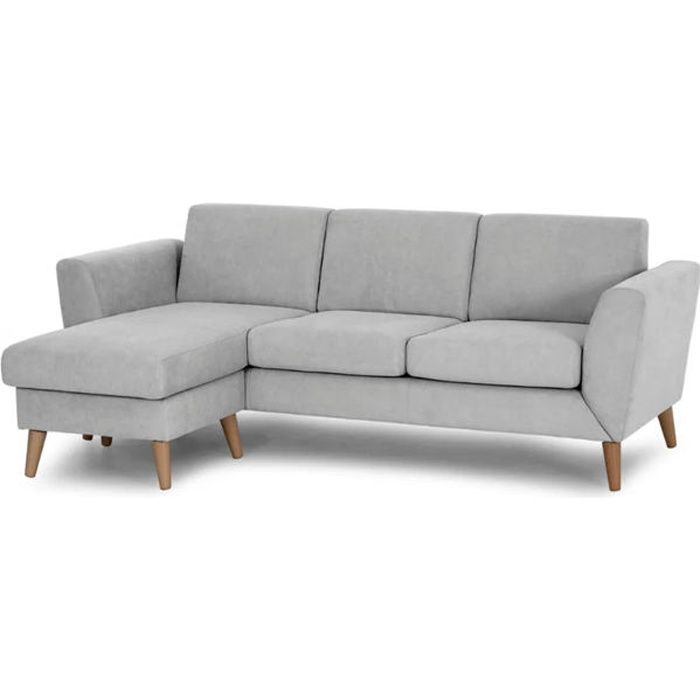 BUDWING Canapé D'Angle Réversible ANGEL - Gris Clair - 3 Places - Style Vintage - Pieds Hauts