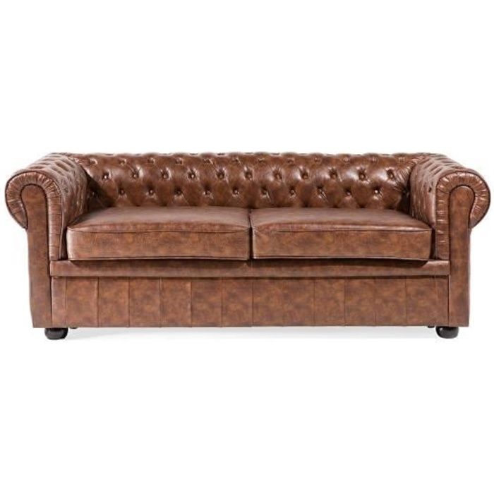 Canapé 3 places vintage en simili-cuir marron CHESTERFIELD - BELIANI
