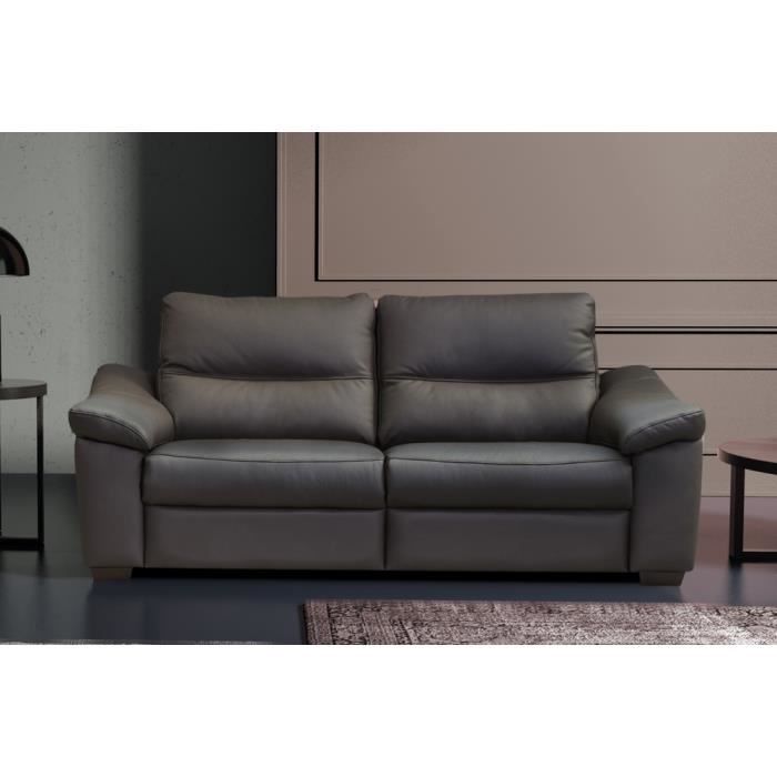Canapé 3 places en 100% tout cuir épais italien vachette HAMBOURG, couleur anthracite