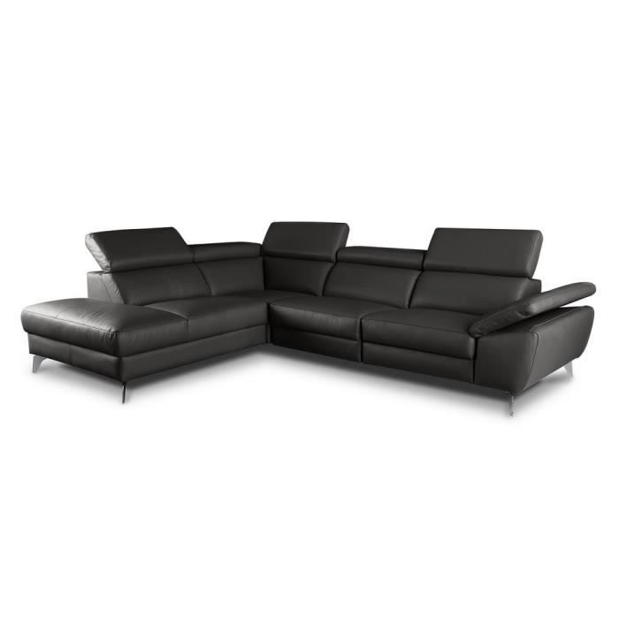 Canapé d'angle en 100% tout cuir épais de luxe italien, 5/6 places KASINI, noir, angle gauche