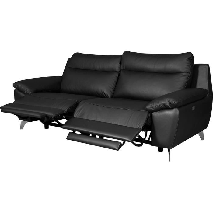 Canapé taille 2 places avec 2 relax en 100% tout cuir épais de luxe italien avec 2 relax électriques, PERINI, noir