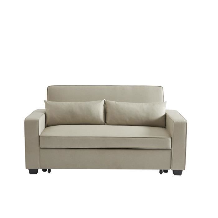 Canapé droit convertible LENA tissu grège 3 places - BAÏTA - Ferme - Occasionnel - Contemporain - Design