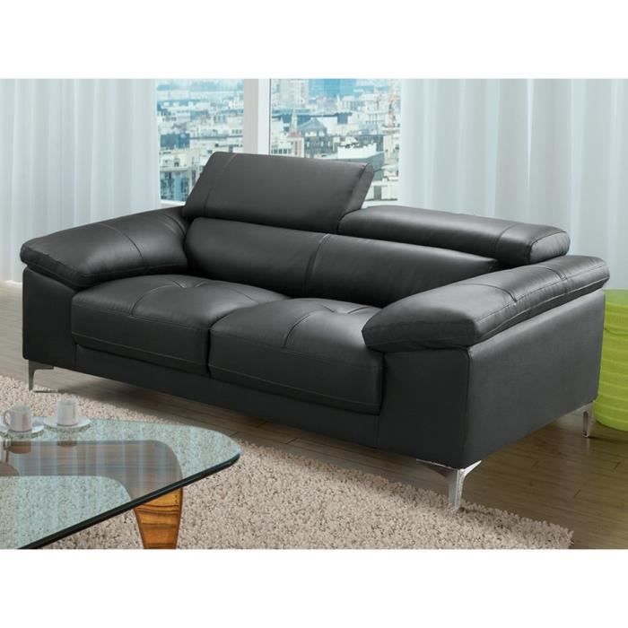 Canapé 2 places en cuir SOLANGE - Anthracite - Contemporain - Profondeur de l'assise 55 cm - Fixe - Moelleux