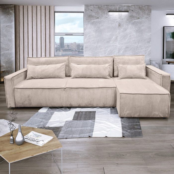 Canapé d'angle réversible 294 cm en velours côtelé beige