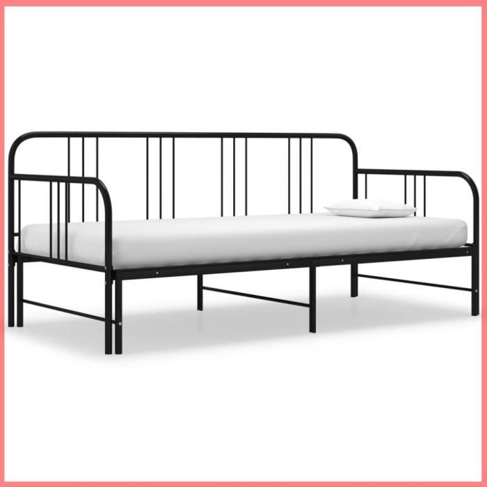 JIN Cadre de canapé-lit extensible sans matelas Noir Métal 90x200cm
