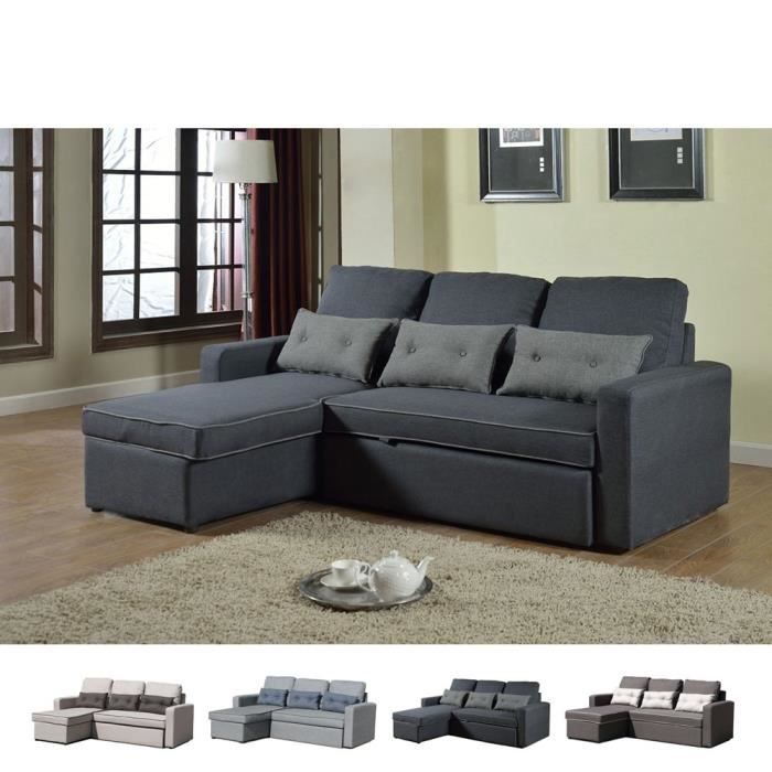 Canapé angulaire Convertible 3 places pour les salles de séjour Smeraldo, Couleur: Gris foncé