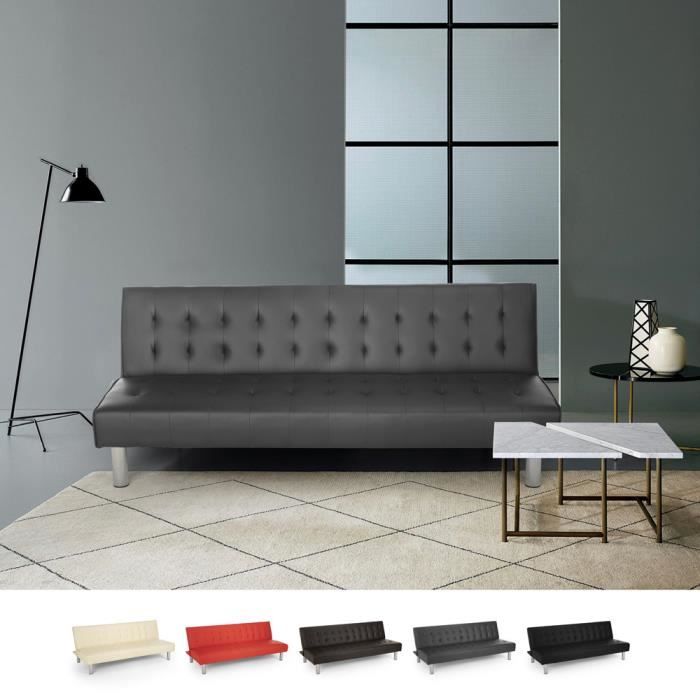 Canapé-lit 2 places inclinable en similicuir gris - Modus Sofa Elly