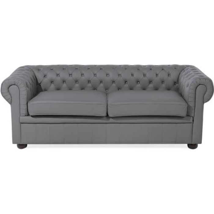 Canapé en cuir gris CHESTERFIELD - BELIANI - 3 places - Style classique - Intemporel - Confort moelleux