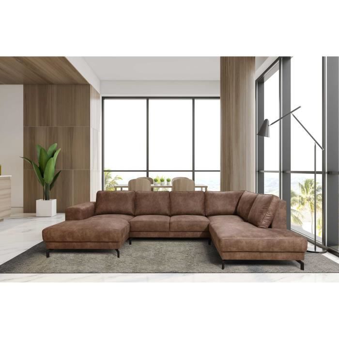 Canapé d'angle - Wout - Brun - Simili - Réversible - Contemporain - 3 personnes