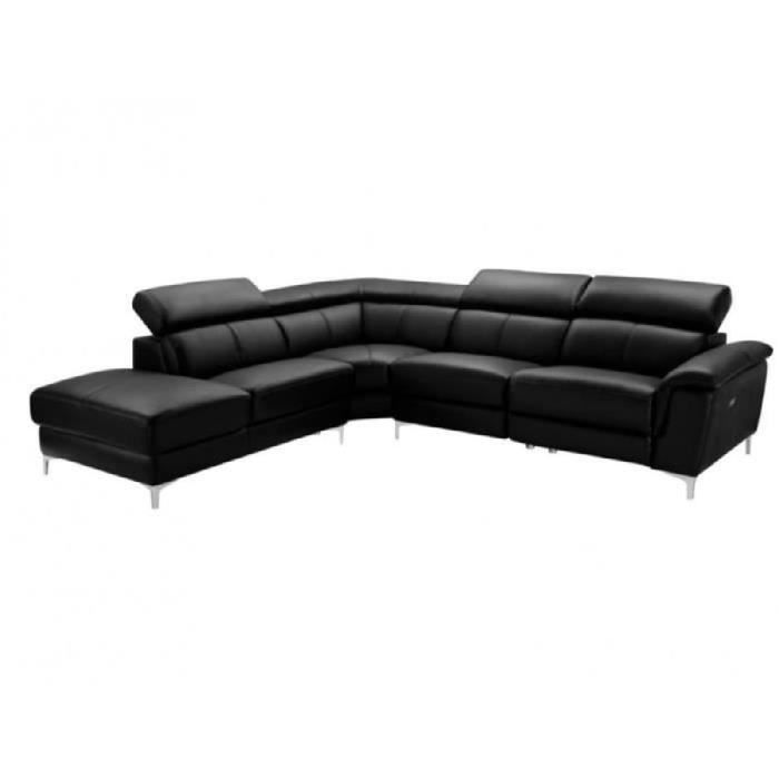 Canapé d'angle relax électrique en cuir SITIA - Noir - Angle gauche