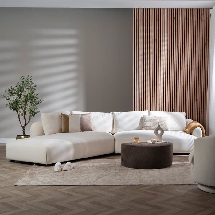 Livin24  Canapé d'angle gauche scandinave Isa chenille blanc cassé