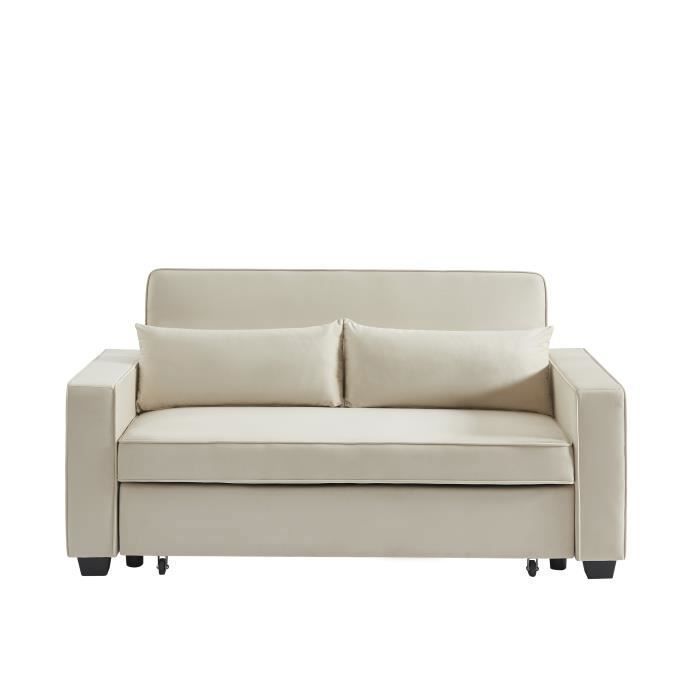 Canapé convertible LENA - BAÏTA - 3 places - Velours beige - Dimensions 170x88x88cm
