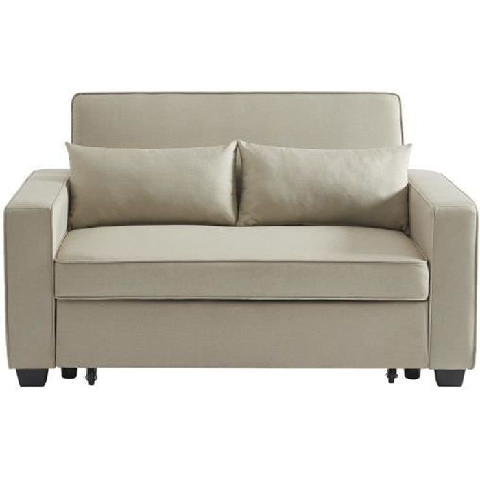 Canapé convertible LENA - BAÏTA - 2 places - Tissu grège - Dimensions 150x88x88cm