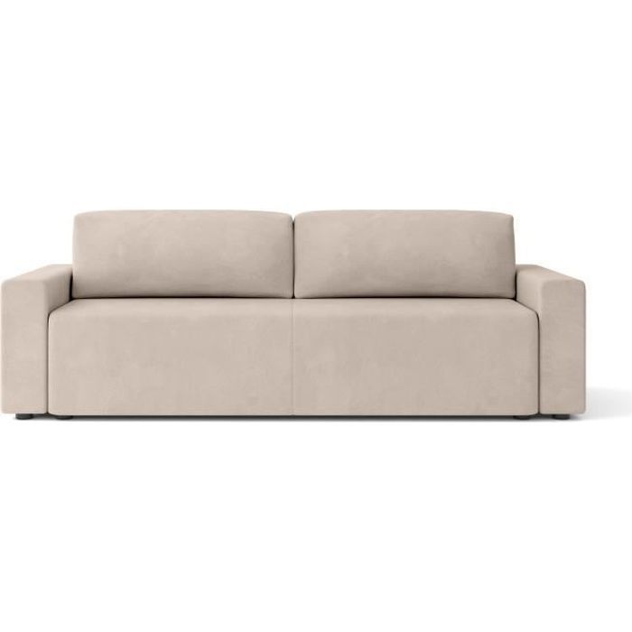 Canapé droit convertible MAX en velours grège 3 places - Coffre de rangement - BAÏTA