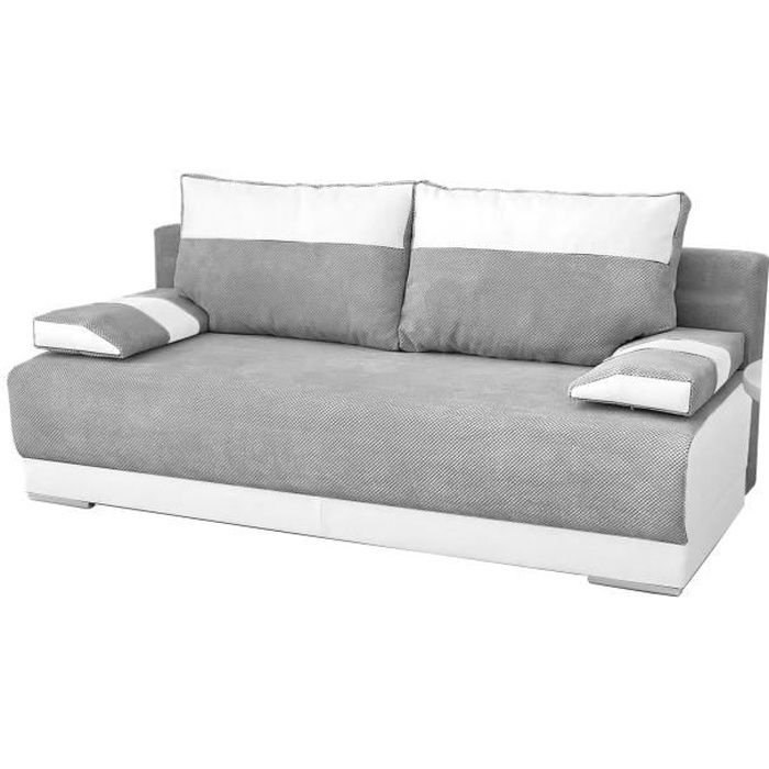 Canapé convertible en tissu - NISA - 3 places - Gris - Vintage - Couchage quotidien