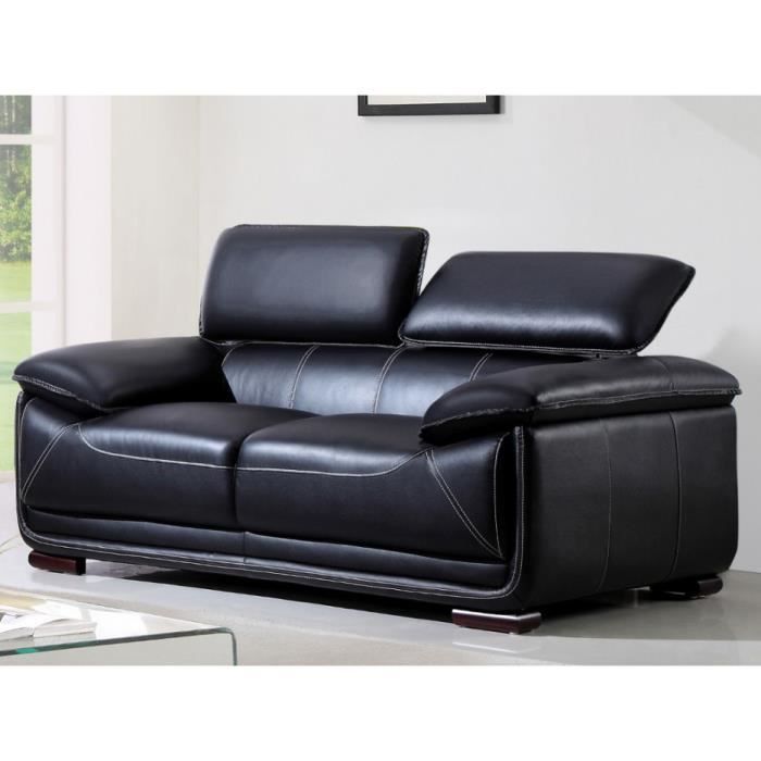 Canapé 2 places en cuir - MACELO - Noir - Design contemporain - Confort moelleux