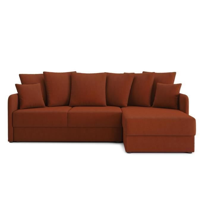 Canapé d'angle convertible LUKA en velours terracotta 4 places - Réversible - Coffre de rangement - BAÏTA