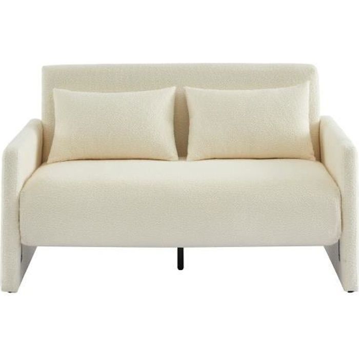 Canapé convertible JADE - BAÏTA - Tissu bouclette beige - 2 places - Vintage
