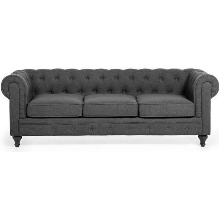 Canapé Relaxation - BELIANI - CHESTERFIELD - Tissu - Gris - 3 places - Moelleux