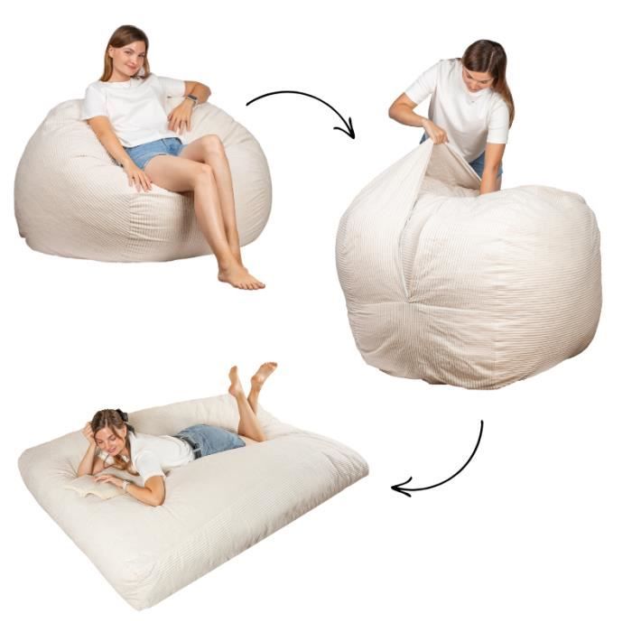 Pouf lit convertible 2en1 Bananair Blanc cassé