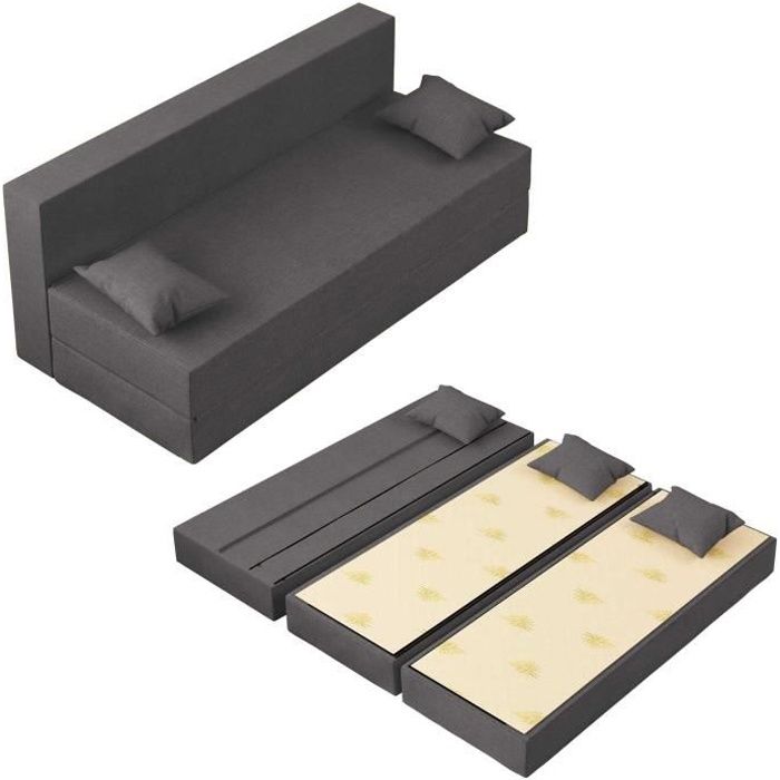 Canapé Lit TreTris Convertible Modulable Réversible 3 places - Tissu dehoussable et lavable Couleur Gris