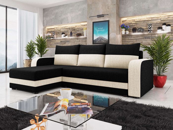 Harvey - canapé d'angle réversible - convertible - avec coffre - en tissu - 4 places - style contemporain