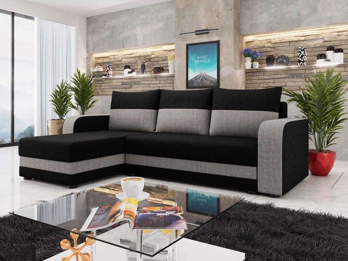 Harvey - canapé d'angle réversible - convertible - avec coffre - en tissu - 4 places - style contemporain