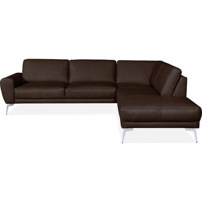 Canapé d'angle en 100% TOUT cuir italien de prestige 6/7 places SPANIA, chocolat, angle droit