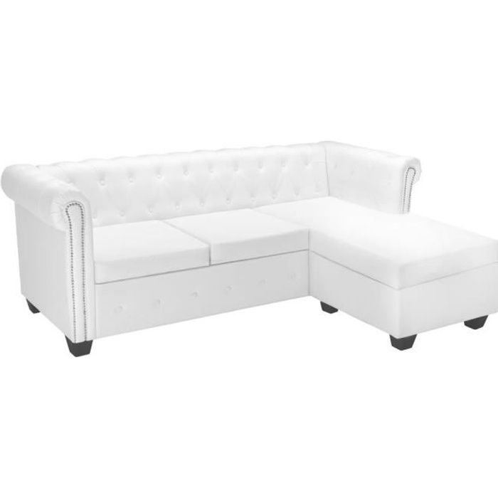 Canapé Chesterfield en forme de L Cuir synthétique Blanc #365 -HB065