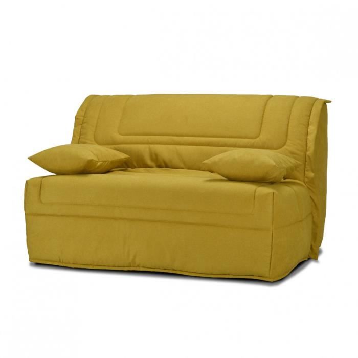 Banquette lit BZ 140x190 cm en tissu jaune et matelas 12 cm – BUZZY Meubletmoi